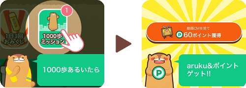 1000歩歩いたらaruku&ポイントゲット