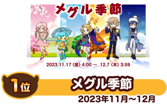 No.1 1位 メグル季節（2023年11月～12月）