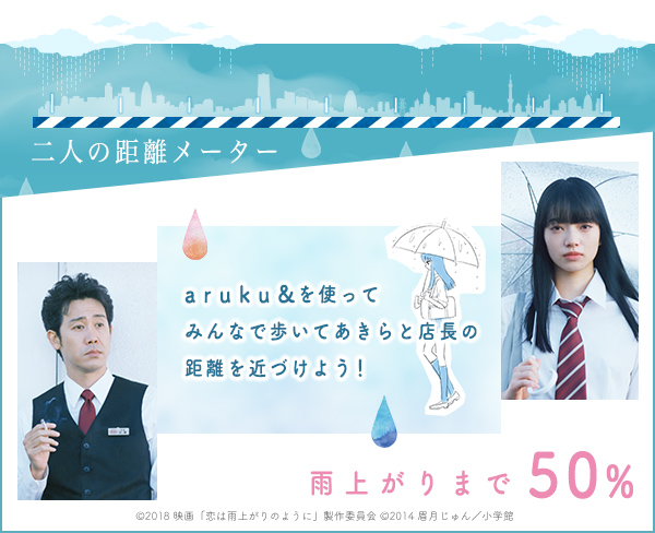 aruku&を使ってみんなで歩いてあきらと店長の距離を近づけよう!雨上がりまで50%