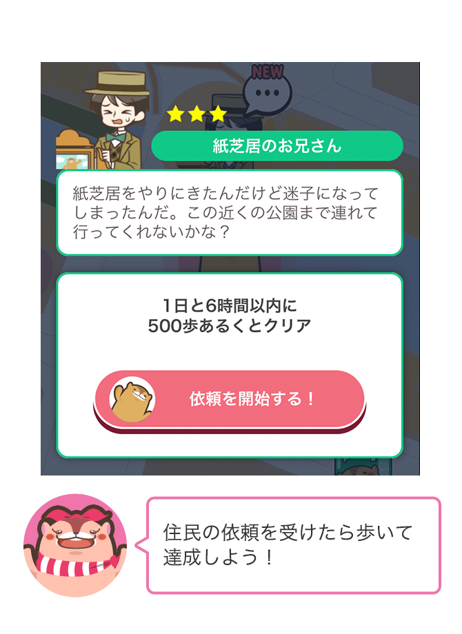 住民の依頼を受けたら歩いて達成しよう！